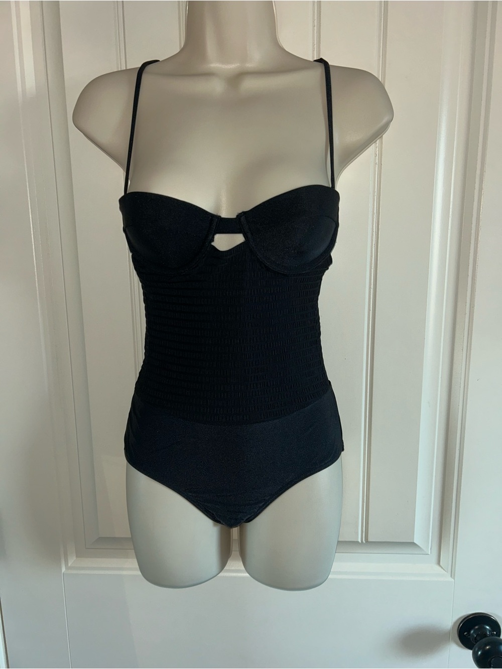 NWT Insight Black Bondage 
Strap One Piece Swimsuit Bandeau with Underwire Sz XS